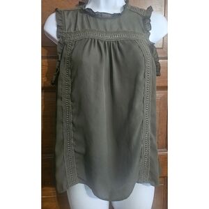 A.N.A. Olive Green Sleeveless Lace Trim Top